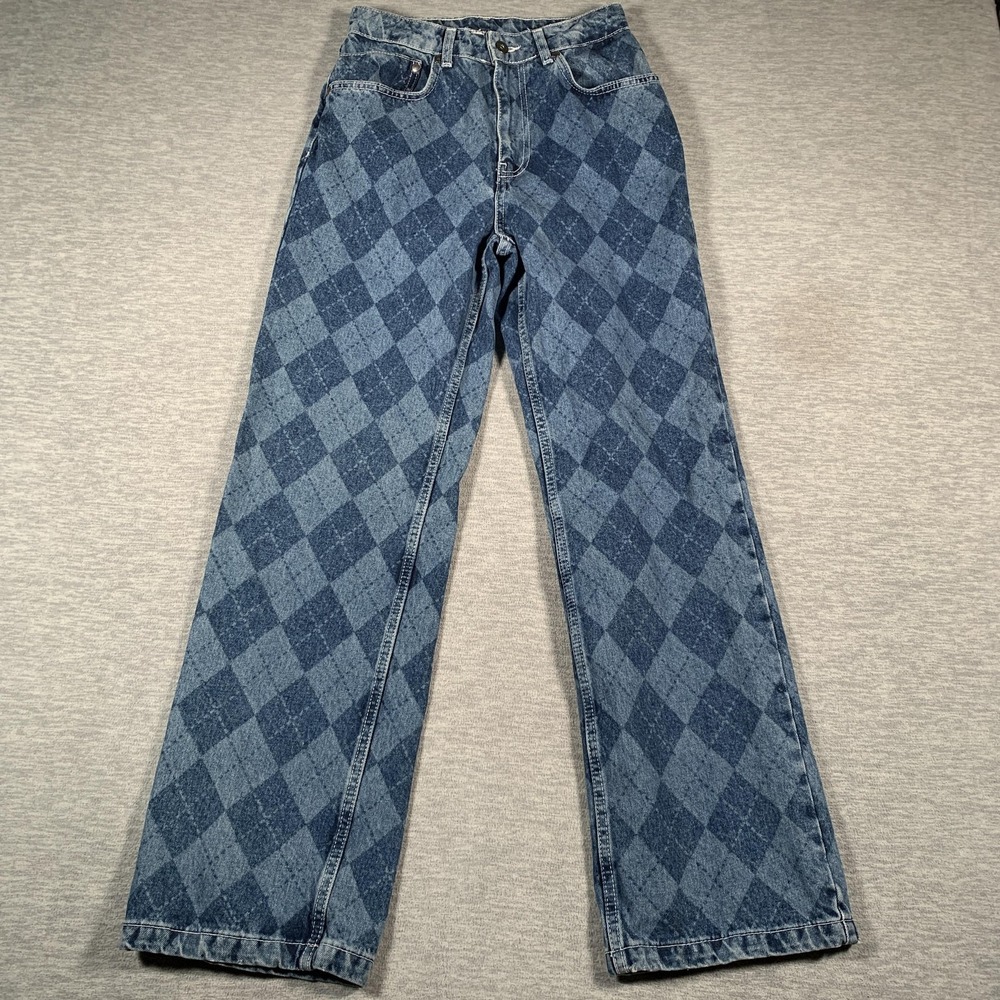 Ragged Jeans Jeans Womens 26 Blue Argyle Diamond Print Straight‎ Leg Allover